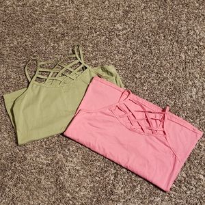 Green & Pink Strappy Front Tanks 2 Pack (W4)